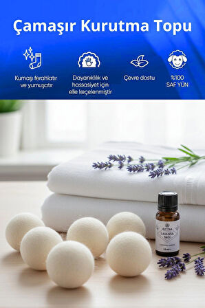 Reyo 6 Adet Çamaşır Yün Kurutma Topu + %100 Saf Lavanta Esansı