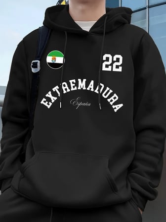 Extremadura İspanya Bayrağı Baskılı Kapüşonlu Erkek Eşofman Cepli Kazak Sportif Bol Sweatshir