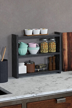 Reyo Falez Mutfak Rafı Organizer Banyo Rafı Çok Amaçlı Düzenleyici Tezgah Üstü Raf Siyah Mermer Dese