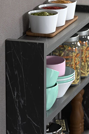 Reyo Falez Mutfak Rafı Organizer Banyo Rafı Çok Amaçlı Düzenleyici Tezgah Üstü Raf Siyah Mermer Dese