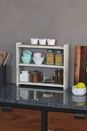 Reyo Falez Mutfak Rafı Organizer Banyo Rafı Çok Amaçlı Düzenleyici Tezgah Üstü Raf Beyaz Mermer Dese