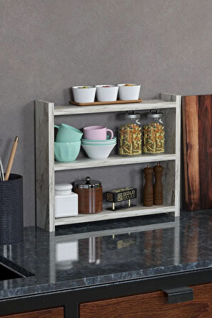 Reyo Falez Mutfak Rafı Organizer Banyo Rafı Çok Amaçlı Düzenleyici Tezgah Üstü Raf Beyaz Mermer Dese