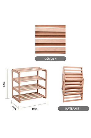 Reyo Bysay 4 Raflı Banyo Düzenleyici Raf Ahşap Mutfak Banyo Dolabı Çok Amaçlı Düzenleyici Raf