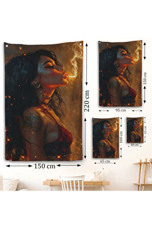 Dumanı Üfleyen Güzel Kadın Duvar Örtüsü-7753