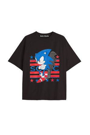 UNİSEX Bay Sonic Desenli Siyah Yazlık T-shirt