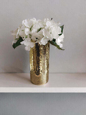 AYNALI CAM VAZO UZUN BOY GOLD RENK 