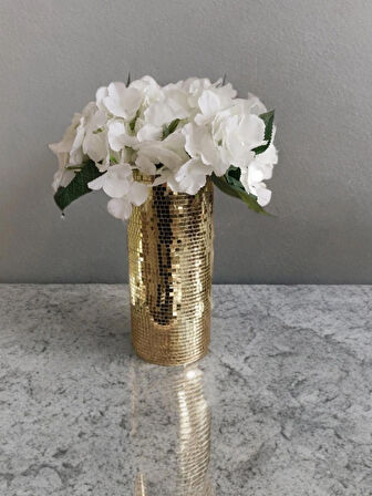 AYNALI CAM VAZO UZUN BOY GOLD RENK 