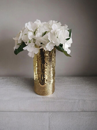 AYNALI CAM VAZO UZUN BOY GOLD RENK 