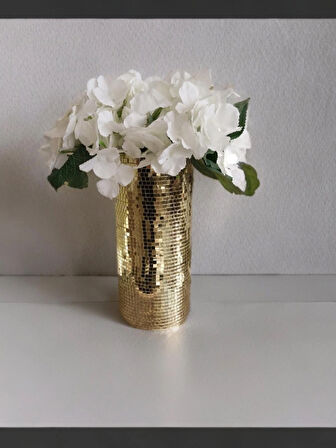 AYNALI CAM VAZO UZUN BOY GOLD RENK 