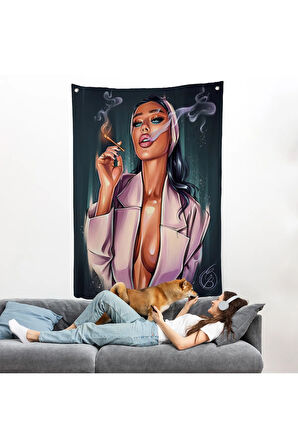 Sigara İçen Soyut Kadın Duvar Örtüsü-7756