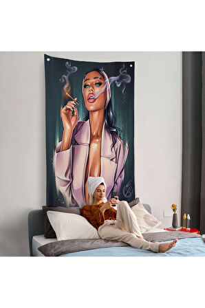 Sigara İçen Soyut Kadın Duvar Örtüsü-7756