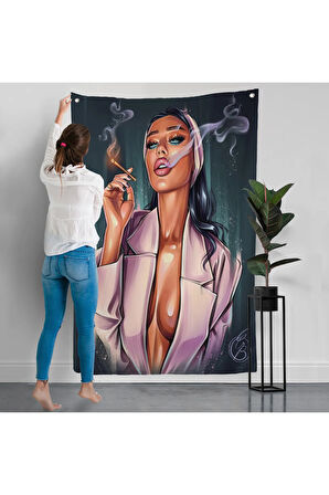 Sigara İçen Soyut Kadın Duvar Örtüsü-7756