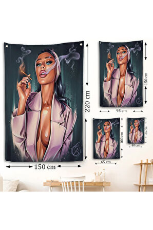 Sigara İçen Soyut Kadın Duvar Örtüsü-7756