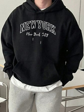 New York City Letter Creativity Baskılı Erkek Günlük Kazak Sokak Sporları Kapüşonlular Sonbah