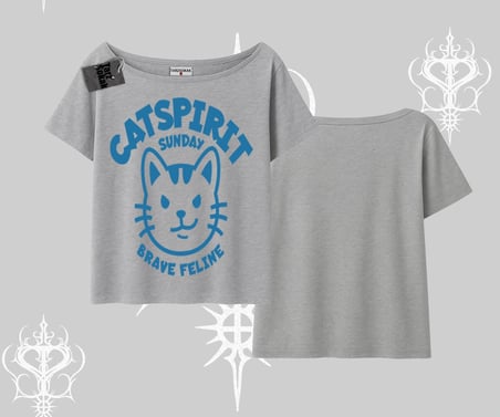 Catspirit Sunday Brave Feline Yazılı Kedi Baskılı Kayık Yaka Tshirt