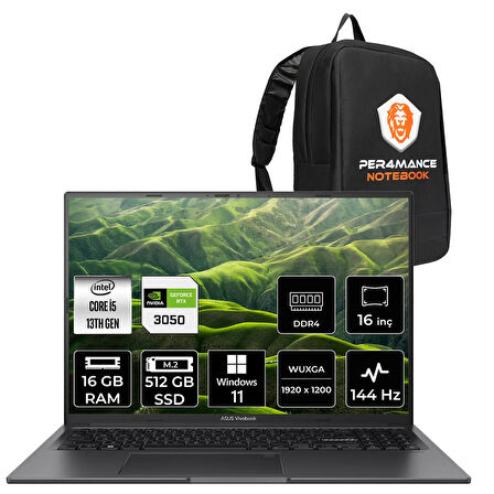 Asus VivoBook 16X i5 13420H 16GB 512GB SSD RTX3050/4GB 16" WUXGA 144Hz W11H Dizüstü Bilgisayar