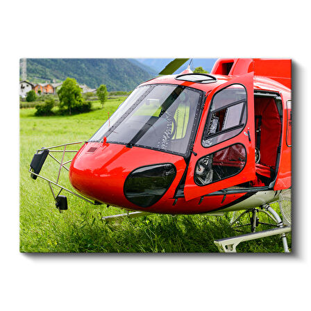 Yeşil Vadide Kırmızı Helikopter Kanvas Tablo