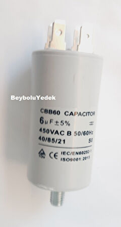 6 MF Kondansatör , 6 mf 450 VAC 50 HZ Motor Kapasitör