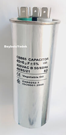 45+6 uF Klima Motor Kondansatör , Klima Kondansatörü 45+6 MF 450 VAC Kapasitör