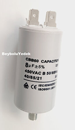 8 MF Kondansatör , 8 mf 450 VAC 50 HZ Motor Kapasitör