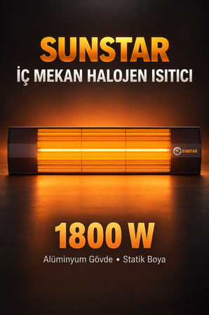 Sunstar Profesyonel 1800 W Halojen Isıtıcı – Alüminyum Gövde, Siyah Statik Boyalı Şık Tasarım