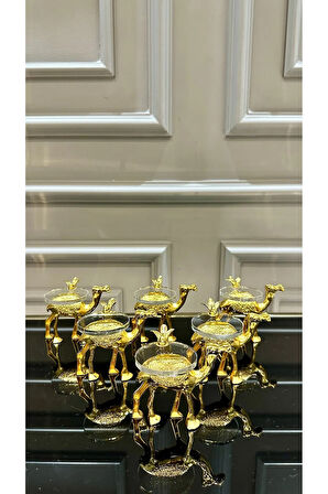 6 Adet Döküm Deve ve Kuş Tasarım Kahve Yanı Cam Lokumluk Drajelik Sunumluk