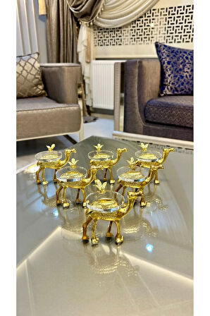 6 Adet Döküm Deve ve Kuş Tasarım Kahve Yanı Cam Lokumluk Drajelik Sunumluk