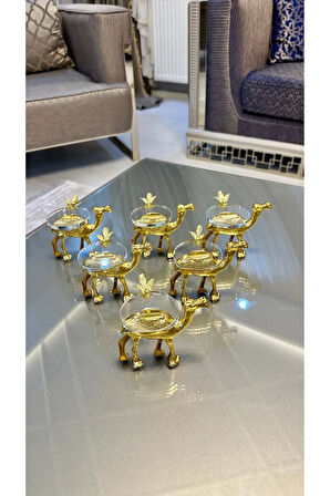 6 Adet Döküm Deve ve Kuş Tasarım Kahve Yanı Cam Lokumluk Drajelik Sunumluk