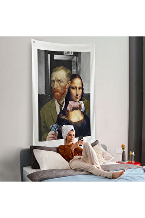 Mona Lisa'yı Rehin Alan Van Gogh Duvar Örtüsü-7761