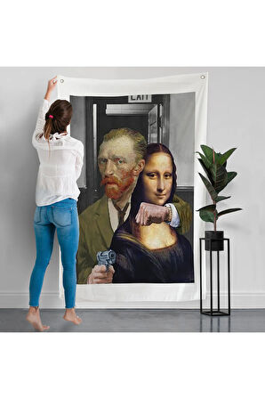 Mona Lisa'yı Rehin Alan Van Gogh Duvar Örtüsü-7761