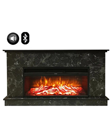 Dlc 1175MS Siyah Mermer Desen 1800 Watt Bluetooth ve Ses Efektli Dekoratif Elektrikli Şömine