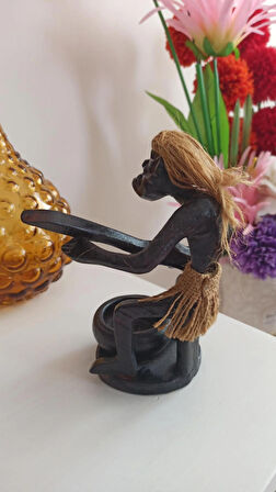 vintage ahşap afrikalı müzisyen biblo & 20 cm