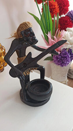 vintage ahşap afrikalı müzisyen biblo & 20 cm