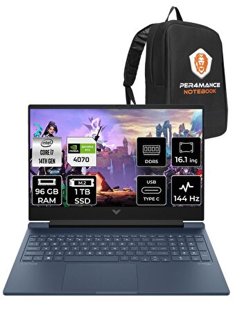 HP VİCTUS 16  i7-14700HX 96GB RAM 1TB SSD RTX4070/8GB 144Hz 16.1 FHD FDOS 9J221EA & PER4 ÇANTA