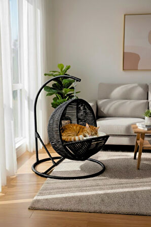 Reyo Pet Lüxperi Kedi Salıncağı & Kedi Yatağı & Kafesi 38x45x65 cm Siyah