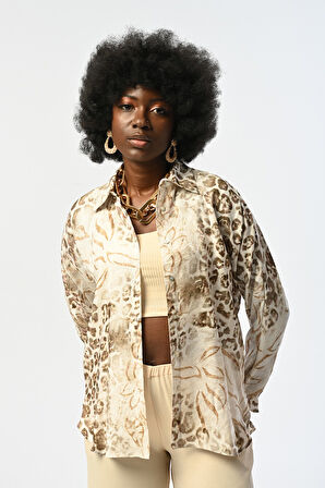 KADIN LEOPAR VE ÇİÇEK DESENLİ GÖMLEK