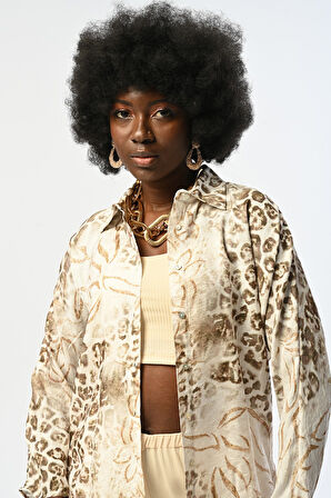 KADIN LEOPAR VE ÇİÇEK DESENLİ GÖMLEK