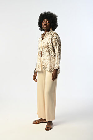 KADIN LEOPAR VE ÇİÇEK DESENLİ GÖMLEK