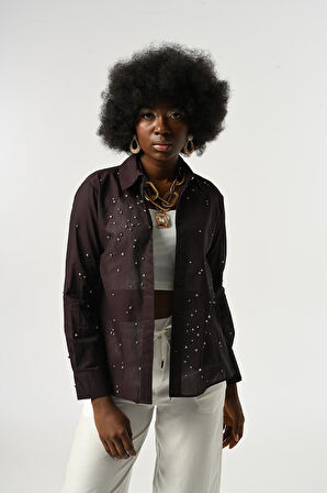 KADIN TAŞ İŞLEMELİ İNCE GÖMLEK