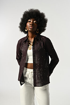 KADIN TAŞ İŞLEMELİ İNCE GÖMLEK