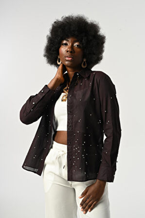 KADIN TAŞ İŞLEMELİ İNCE GÖMLEK