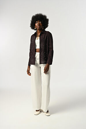 KADIN TAŞ İŞLEMELİ İNCE GÖMLEK