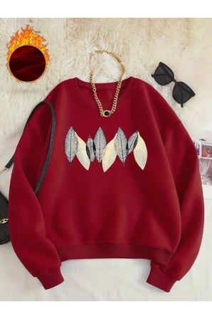 Unisex Tüyler Baskılı Bisiklet Yaka Sweatshirt