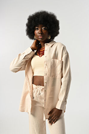 KADIN %100 KETEN TEK CEPLİ GÖMLEK