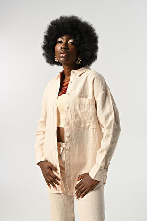 KADIN %100 KETEN TEK CEPLİ GÖMLEK