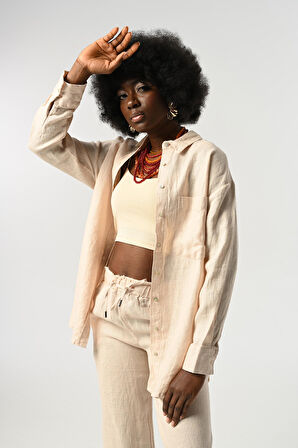 KADIN %100 KETEN TEK CEPLİ GÖMLEK