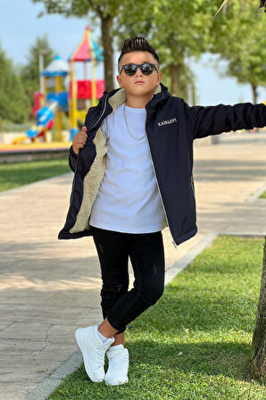 Erkek Çocuk Sabit Kapüşonlu Metal Armalı İçi Kürklü Mont KM3987