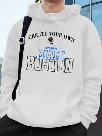 Miami Boston Mektup Baskı Kapüşonlular Erkekler Kış Polar Sıcak Kazak Koşu Cep Kazak Sportif