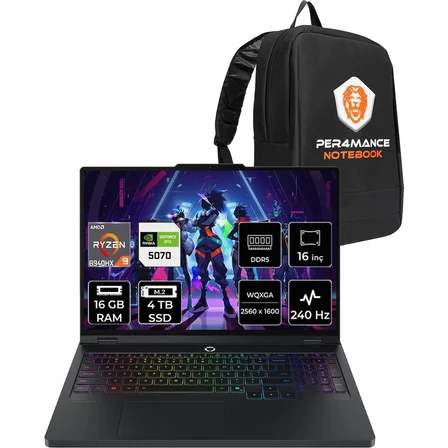 Lenovo Legion Pro 5 Ryzen 9 8940HX RTX 5070 8GB Gaming Laptop 16GB RAM 4TB SSD 16" QHD+ 240Hz FreeDOS + Per4 Çanta 83LT0046TRP311
