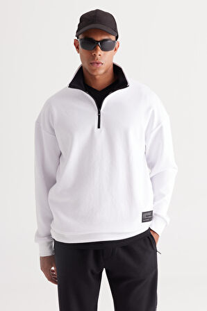 Loose Fit Bato Yaka Baskılı Sweatshirt